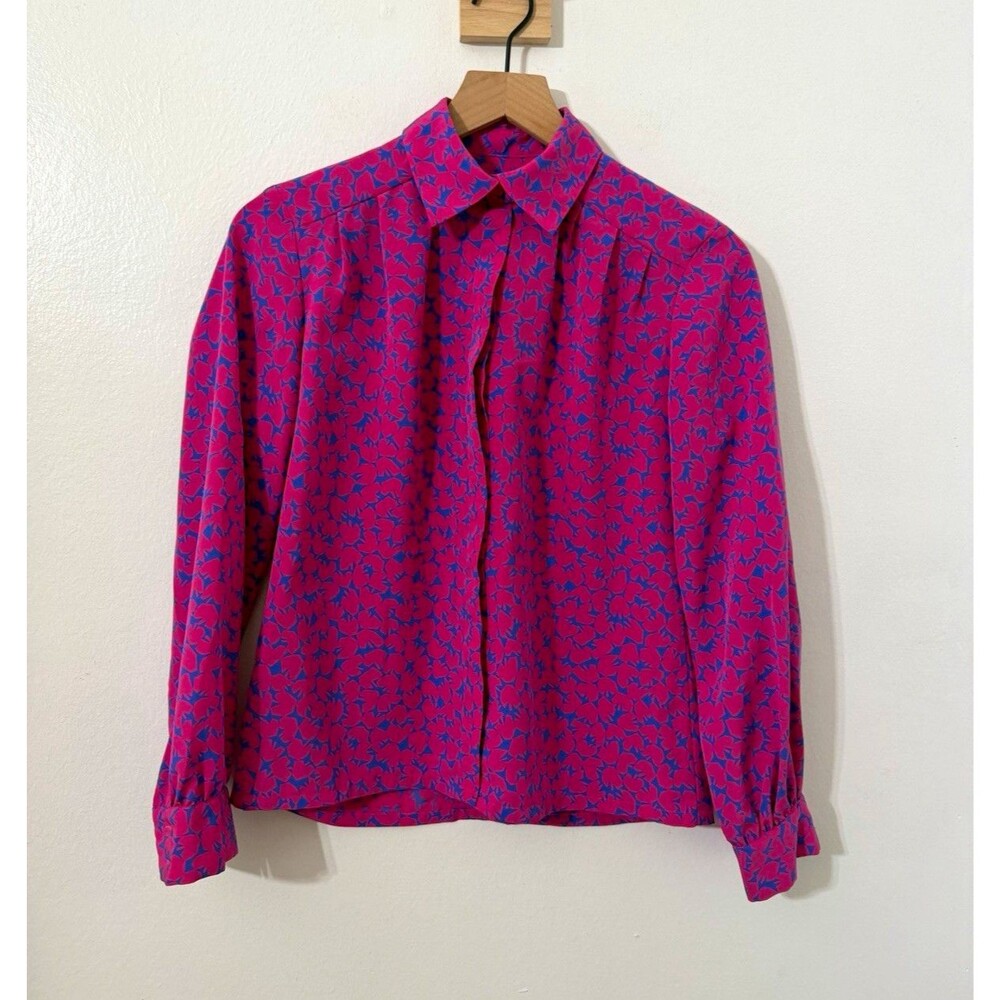 Vintage Pendleton Country Sophisticates Blouse Pink Blue Abstract USA Petite 6